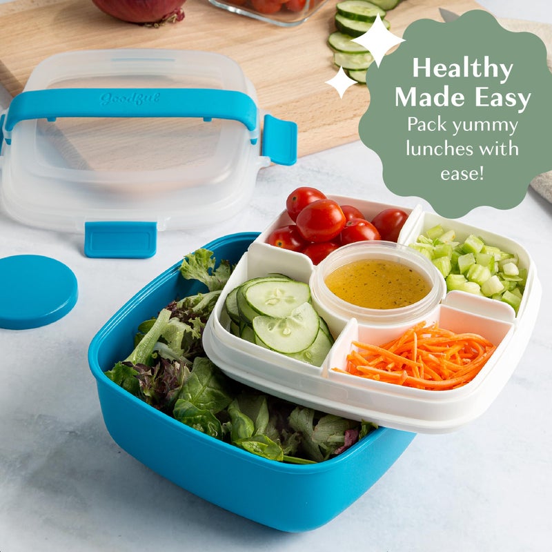 Goodful Stackable Lunch Box Container, Bento Style Food Storage with Removeable Compartments for Sandwich, Snacks, Toppings & Dressing, Leak-Proof and Made without BPA, 56-Ounce, Blue - Image 2